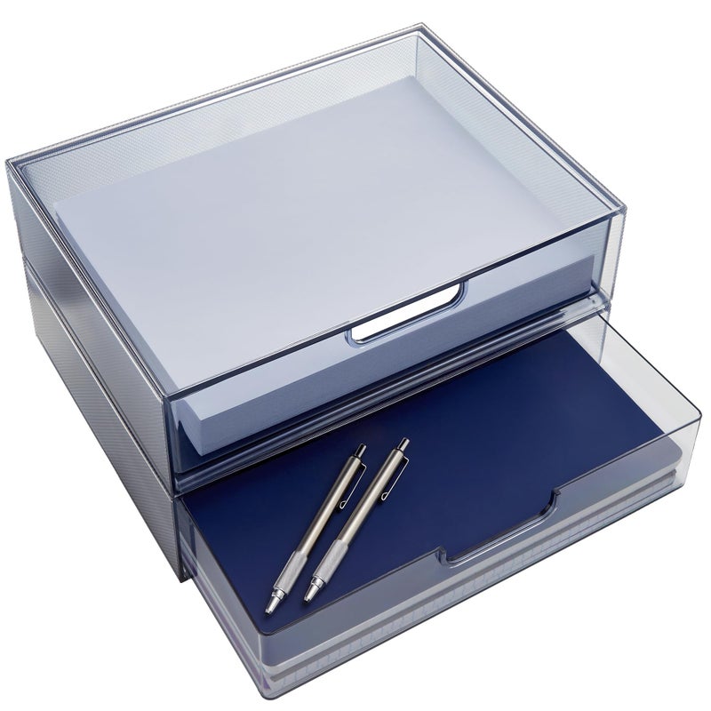 STORi STAX Plastic Stackable Organizer Drawers (Set of 2) Classic Grey | 12.5"" Wide | Set Includes Two Open Drawer | Organize Office Desk Accessories & Sort Paper | Made in USA - Image 1